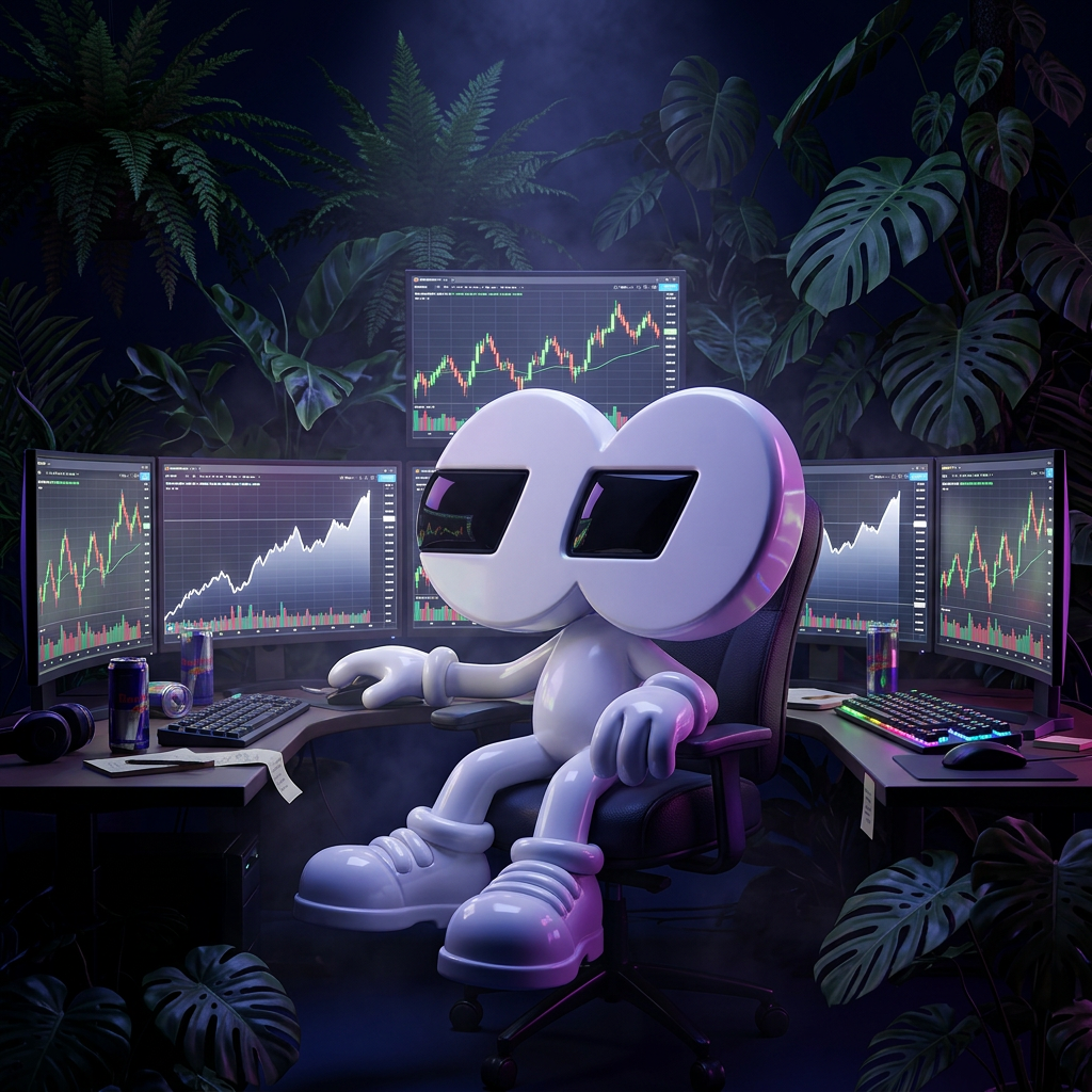Binoxios trading at a desk covered in glowing charts